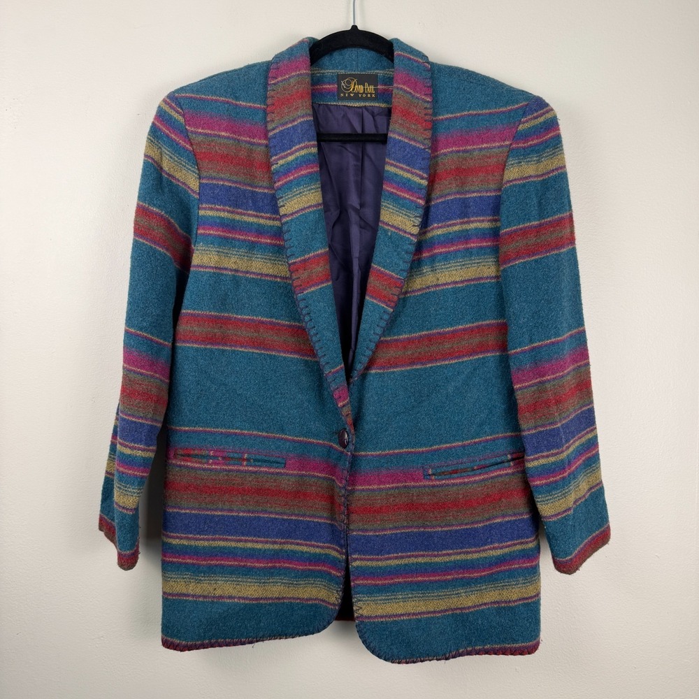 Vintage David Paul New York Blazer Men's S Multicolor Wool Southwestern Striped